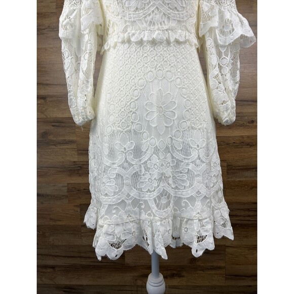 New Coquette Dress Parker Irma Sz 4 Lace Overlay Off the Shoulder White $228 - Picture 10 of 16